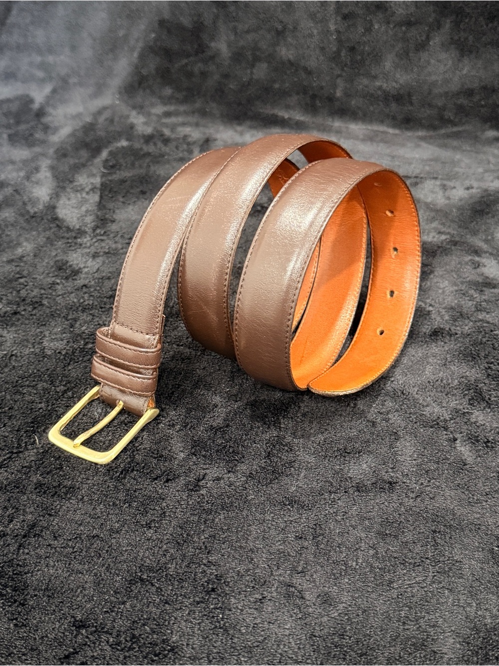 Coach Solid Brass Square Buckle Mocha Burnished Cowhide Leather Belt